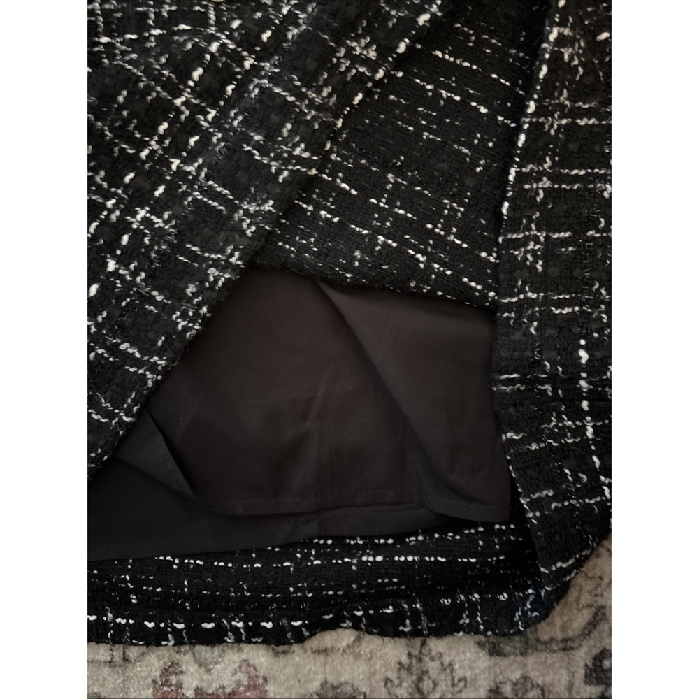 CUPSHE Women's Black White Tweed Skirt Gold Buttons Plaid Size Medium - Picture 6 of 8